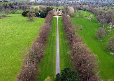Soughton Hall Hotel and Tree lined avenue